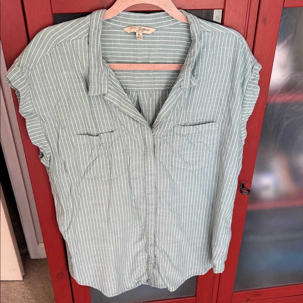 Jachs Girlfriend Light Green Striped Button Down Shirt XL